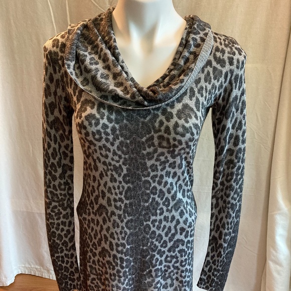 LAST DAY! Cache Leopard Print Glittery Cowl-Neck Sweater - Picture 1 of 6